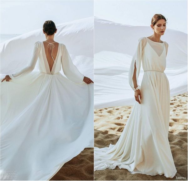 new long sleeve wedding dresses bateau v back bridal gowns backless summer sweep train wedding dress, White
new long sleeve wedding dresses bateau v back bridal gowns backless summer sweep train wedding dress, White