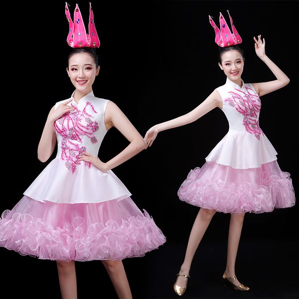 women clothes new modern dance costume youth skirt big chorus costume female fashion opening dance suit, Black;red
women clothes new modern dance costume youth skirt big chorus costume female fashion opening dance suit, Black;red