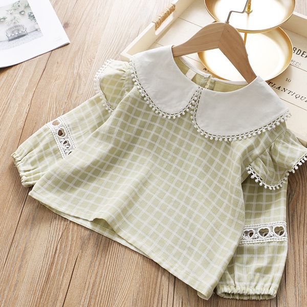 girls 2020 spring new style children plaid shirt lace baby large lapel versatile hollow out girl's shirt, White
girls 2020 spring new style children plaid shirt lace baby large lapel versatile hollow out girl's shirt, White