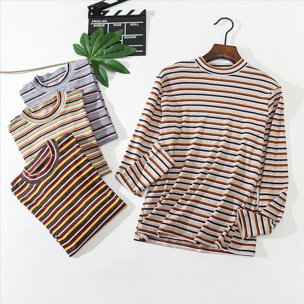 autumn striped base t- shirt round neck long sleeve stretch t-shirt all-match simple top, White
autumn striped base t- shirt round neck long sleeve stretch t-shirt all-match simple top, White