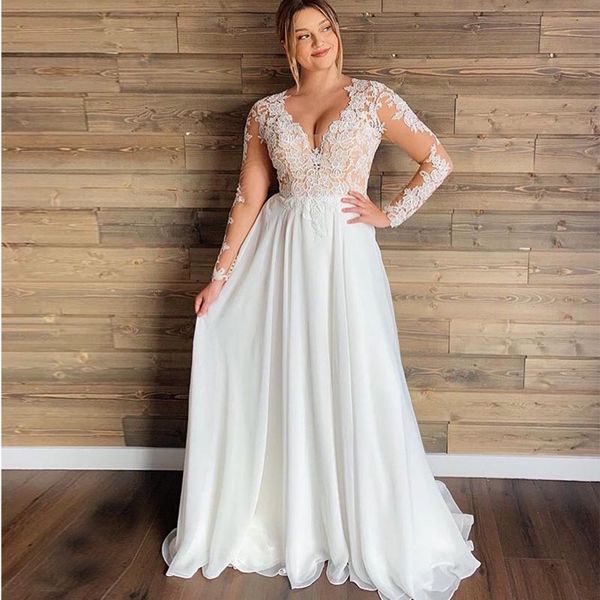 plus size wedding dress 2020 long sleeves chiffon appliques beach bridal dress wedding gowns, White
plus size wedding dress 2020 long sleeves chiffon appliques beach bridal dress wedding gowns, White