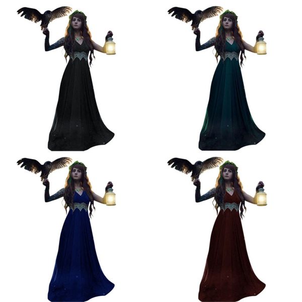 x cosplay halloween dress baroque lace stitching v-neck ruffles sleeveless victorian retro ladies large swing type long dress, Silver
x cosplay halloween dress baroque lace stitching v-neck ruffles sleeveless victorian retro ladies large swing type long dress, Silver
