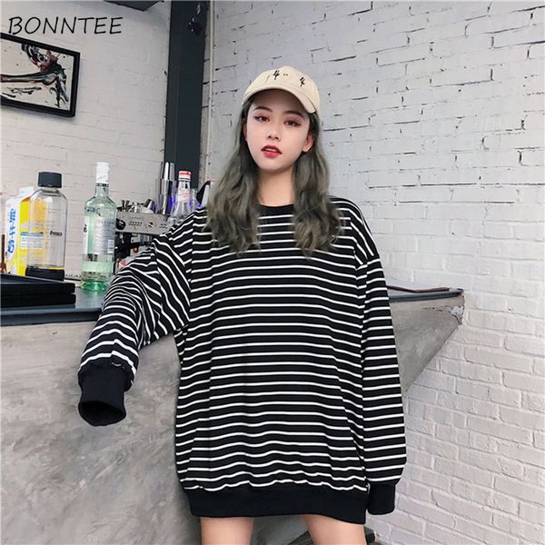 hoodies women elastic cuff hem o-neck striped loose retro chic korean style harajuku soft trendy sweatshirts womens all-match, Black
hoodies women elastic cuff hem o-neck striped loose retro chic korean style harajuku soft trendy sweatshirts womens all-match, Black