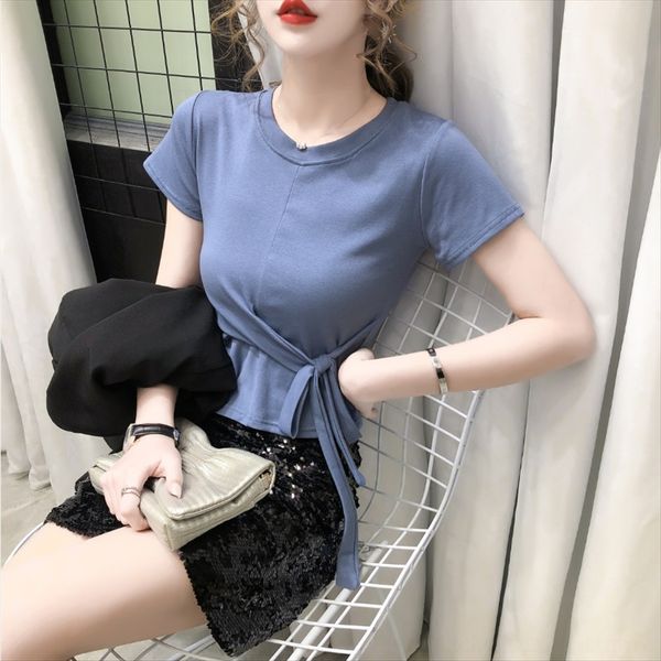 2020 t-shirt short t-shirt women's straps high-waisted short-sleeved body contact fashion students navel tight slim top, White
2020 t-shirt short t-shirt women's straps high-waisted short-sleeved body contact fashion students navel tight slim top, White
