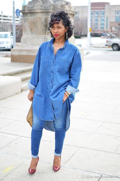 women casual denim shirts blouses long single breasted loose irregular shirt, White
women casual denim shirts blouses long single breasted loose irregular shirt, White