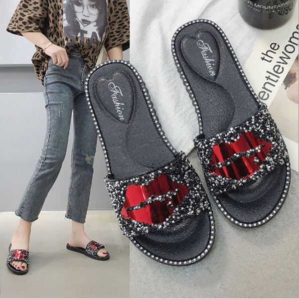 2020 new style slippers female summer red lip water drill fashion outdoor style female slippers ladies water drill, Black
2020 new style slippers female summer red lip water drill fashion outdoor style female slippers ladies water drill, Black