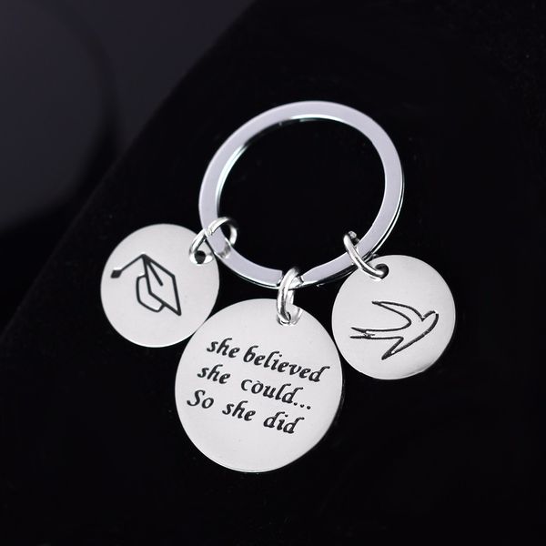 keychain she believed she could so she did graduation cap swallow stainless steel keyring for women men key holder, Silver
keychain she believed she could so she did graduation cap swallow stainless steel keyring for women men key holder, Silver