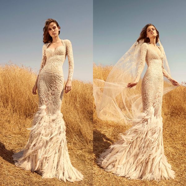 2020 zuhair murad mermaid wedding dresses sweetheart lace appliqued beads luxury feather long sleeve bridal gowns custom made wedding dress, White
2020 zuhair murad mermaid wedding dresses sweetheart lace appliqued beads luxury feather long sleeve bridal gowns custom made wedding dress, White