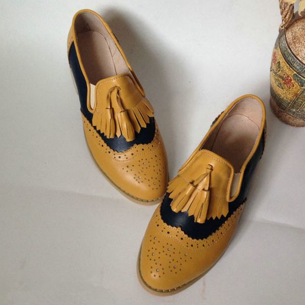 genuine leather women's shoes round head tassel slip-on women shoes color matching vintage british women's oxfords, Black
genuine leather women's shoes round head tassel slip-on women shoes color matching vintage british women's oxfords, Black