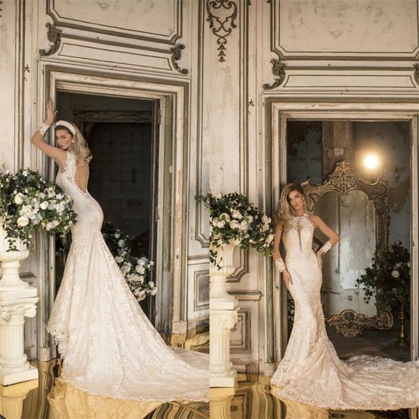 2020 mermaid wedding dresses jewel long sleeve bridal gown full appliqued lace backless sweep train custom made robes de mariée, White
2020 mermaid wedding dresses jewel long sleeve bridal gown full appliqued lace backless sweep train custom made robes de mariée, White