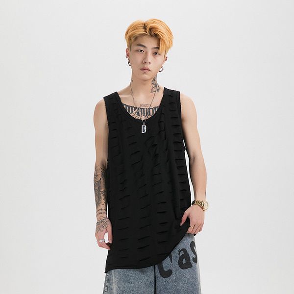 men summer double layers cut broken hole high street hip hop tank male women sleeveless tees shirts, White;black
men summer double layers cut broken hole high street hip hop tank male women sleeveless tees shirts, White;black