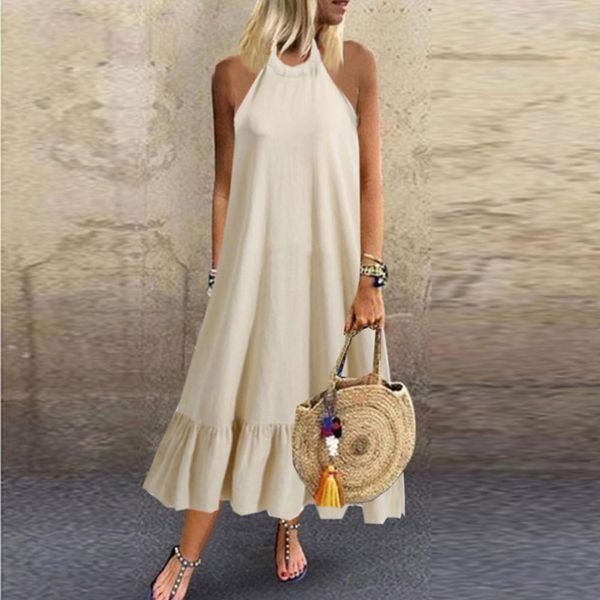 2019 new fashion women's summer casual solid color sleeveless hanging collar and nude multicolor dress #0626, Black;gray
2019 new fashion women's summer casual solid color sleeveless hanging collar and nude multicolor dress #0626, Black;gray