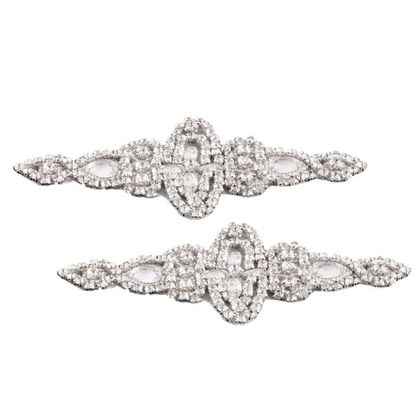 2x rhinestone patches silver tone applique for dress bag, Black 
2x rhinestone patches silver tone applique for dress bag, Black