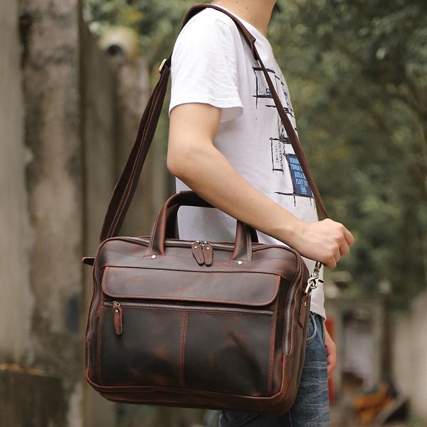 tiding crazy horse leather men's business briefcase 16 inch computer bag layer cowhide multi-layer handbag dark brown 1305
tiding crazy horse leather men's business briefcase 16 inch computer bag layer cowhide multi-layer handbag dark brown 1305