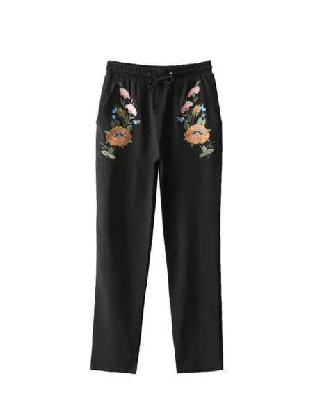 2017 new women vintage elegant floral embroidery poclets slim pencil pants trousers elastic waist bow tied quality skinny pants, Black;white
2017 new women vintage elegant floral embroidery poclets slim pencil pants trousers elastic waist bow tied quality skinny pants, Black;white