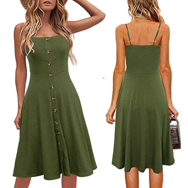 2019 women sleeveless strappy summer dress new l.ady holiday beach sundress button casual solid midi dresses, Black;gray
2019 women sleeveless strappy summer dress new l.ady holiday beach sundress button casual solid midi dresses, Black;gray