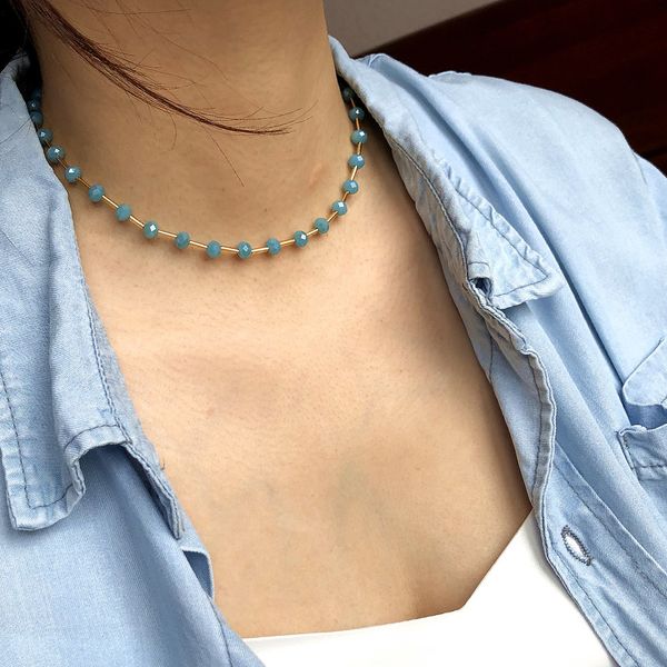 accessories choker crystal beads necklace choker ocean wind blue collar, Silver 
accessories choker crystal beads necklace choker ocean wind blue collar, Silver