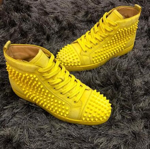 r yellow leather sneakers red bottom shoe high cut suede spike luxury shoes for men and women shoes party wedding sneakers, Black
r yellow leather sneakers red bottom shoe high cut suede spike luxury shoes for men and women shoes party wedding sneakers, Black