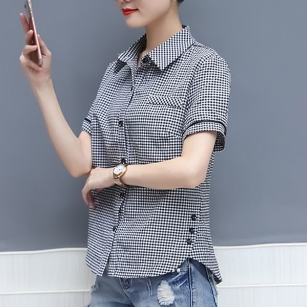korean-style summer new products stand collar short sleeve plaid shirt female students hipster pattern casual women's dres, White
korean-style summer new products stand collar short sleeve plaid shirt female students hipster pattern casual women's dres, White