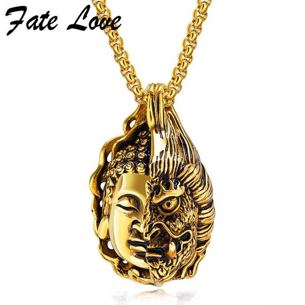 fate love men necklace big pendant vintage jewelry collier retro religious buddha jewellery metal stainless steel necklaces, Silver 
fate love men necklace big pendant vintage jewelry collier retro religious buddha jewellery metal stainless steel necklaces, Silver