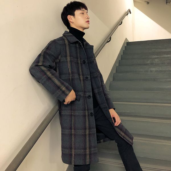 2019 spring new men's korean version of the loose retro plaid woolen trend pockets ins super fire long couple fashion jacket, Tan;black
2019 spring new men's korean version of the loose retro plaid woolen trend pockets ins super fire long couple fashion jacket, Tan;black