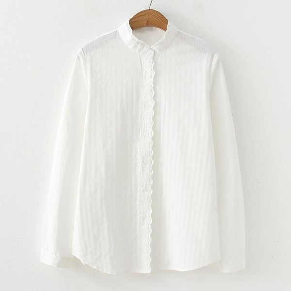Women T Shirt Lace Embroidery Slim Girls All Match Blouses Long Sleeve Tops Button Mandarin Collar Ruffle Spring Autumn Casual, White
Women T Shirt Lace Embroidery Slim Girls All Match Blouses Long Sleeve Tops Button Mandarin Collar Ruffle Spring Autumn Casual, White