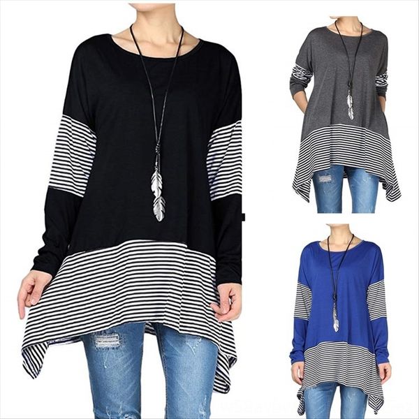 2019 autumn clothes round collar stitching stripe loose long sleeve all-match t-shirt female side bag, White
2019 autumn clothes round collar stitching stripe loose long sleeve all-match t-shirt female side bag, White