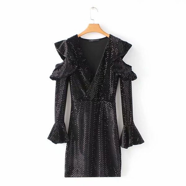 2019 women fashion deep v neck flare sleeve velvet sequined dress high street chic ruffles vestidos slimming dresses ds1703, Black;gray
2019 women fashion deep v neck flare sleeve velvet sequined dress high street chic ruffles vestidos slimming dresses ds1703, Black;gray