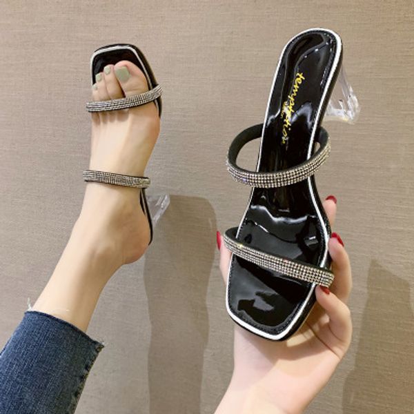net red slippers women wild wear 2020 new summer fashion word transparent thick heels8cm female sandals square toe ladies slides, Black
net red slippers women wild wear 2020 new summer fashion word transparent thick heels8cm female sandals square toe ladies slides, Black