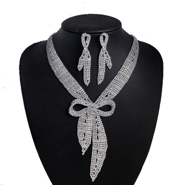 v shape bow-knot white crystal earrings & necklace bridal jewelry sets for women elegant wedding jewelry set aniversary jewelry, Silver
v shape bow-knot white crystal earrings & necklace bridal jewelry sets for women elegant wedding jewelry set aniversary jewelry, Silver