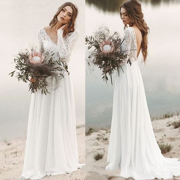 beach country wedding dresses lace chiffon skirt backless long sleeve elegant 2019 bridal gowns vestido de noiva custom size, White
beach country wedding dresses lace chiffon skirt backless long sleeve elegant 2019 bridal gowns vestido de noiva custom size, White