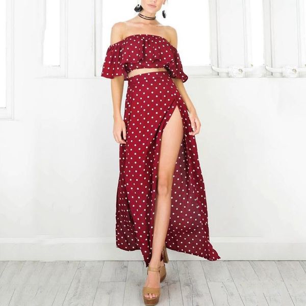 2pcs / set summer женщины vintage горошек печатается с плечом гофрированных crop top sexy split maxi юбка шифон пляж платье vestidos, White
2pcs / set summer женщины vintage горошек печатается с плечом гофрированных crop top sexy split maxi юбка шифон пляж платье vestidos, White