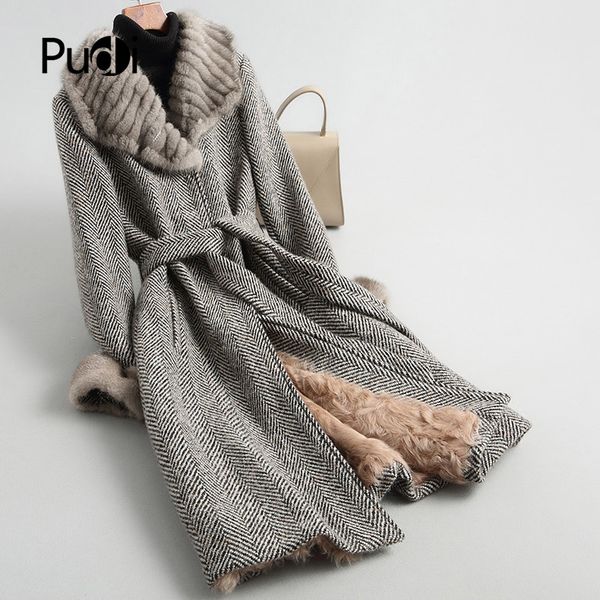 women's fur & faux pudi a18621 winter wool sheep coat collar warm lady long real lamb jacket overcoat, Black
women's fur & faux pudi a18621 winter wool sheep coat collar warm lady long real lamb jacket overcoat, Black