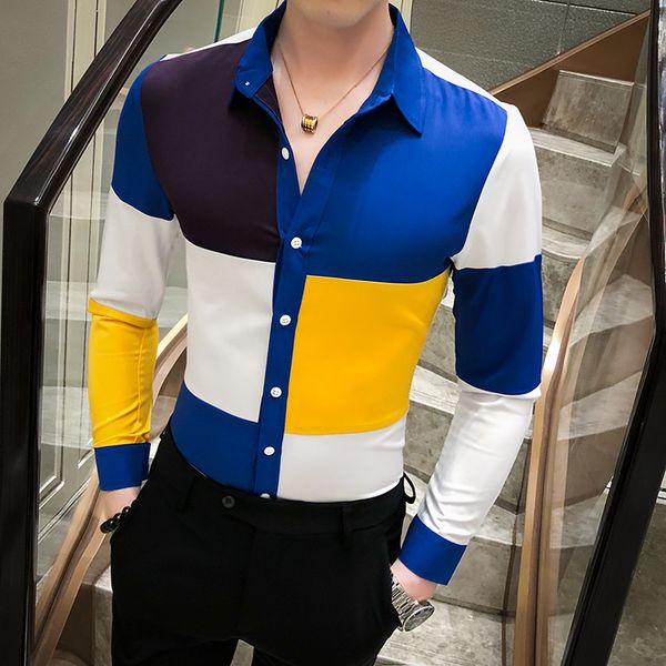 men's casual shirts contrast color men shirt long sleeve patchwork chemise homme slim fitted 2021 fashion british fancy cool male, White;black
men's casual shirts contrast color men shirt long sleeve patchwork chemise homme slim fitted 2021 fashion british fancy cool male, White;black