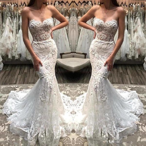 gorgeous lace mermaid wedding dresses elegant sweetheart illusion bodice appliqued lace bridal gowns summer boho robe de mariee, White
gorgeous lace mermaid wedding dresses elegant sweetheart illusion bodice appliqued lace bridal gowns summer boho robe de mariee, White