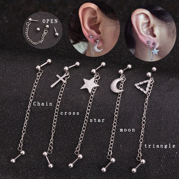 sellset 1 piece trendy gold black chain steel cross cz dangle spike moon tragus daith helix cartilage studs piercing men jewelry, Slivery;golden
sellset 1 piece trendy gold black chain steel cross cz dangle spike moon tragus daith helix cartilage studs piercing men jewelry, Slivery;golden
