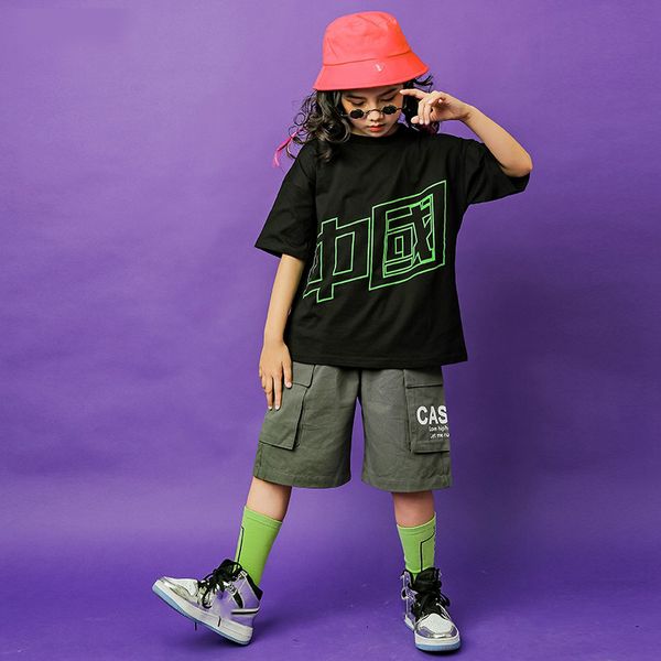 children's hip-hop suit girls summer short-sleeved pocket hiphop performance clothes loose children's hip-hop costume tide, White
children's hip-hop suit girls summer short-sleeved pocket hiphop performance clothes loose children's hip-hop costume tide, White
