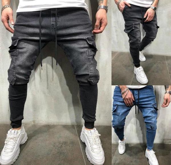 style streetwear multi pocket casual apparel mens summer designer jeans pencil pants drawstring solid color homme clothing fashion, Blue
style streetwear multi pocket casual apparel mens summer designer jeans pencil pants drawstring solid color homme clothing fashion, Blue