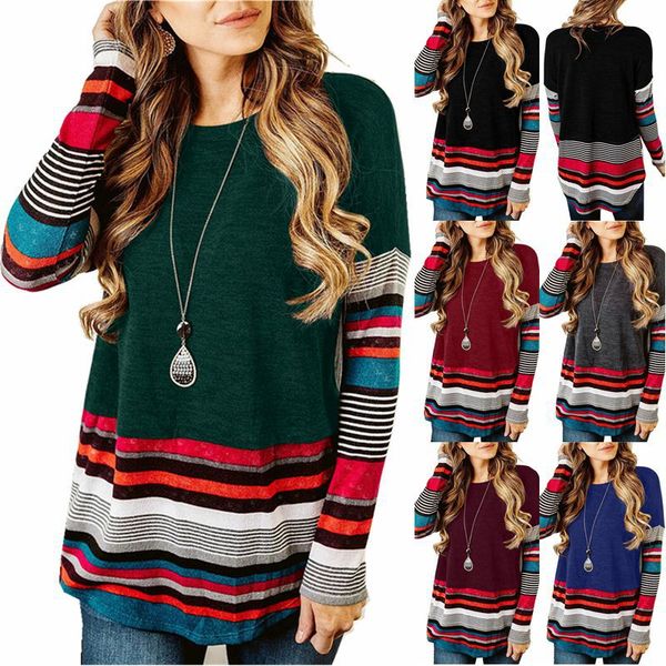 long sleeve striped round collar t-shirt sweater plus size women's top, White
long sleeve striped round collar t-shirt sweater plus size women's top, White