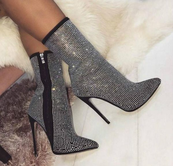 women ankle boots plus size 35-42 rhinestones high heels shoes woman zip pointed toe motorcycle boots for females, Black
women ankle boots plus size 35-42 rhinestones high heels shoes woman zip pointed toe motorcycle boots for females, Black