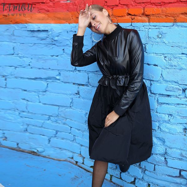 women sashes pu leather patchwork a line dress long sleeve stand collar winter dress vintage fashion office work casual 2020, Black;gray
women sashes pu leather patchwork a line dress long sleeve stand collar winter dress vintage fashion office work casual 2020, Black;gray