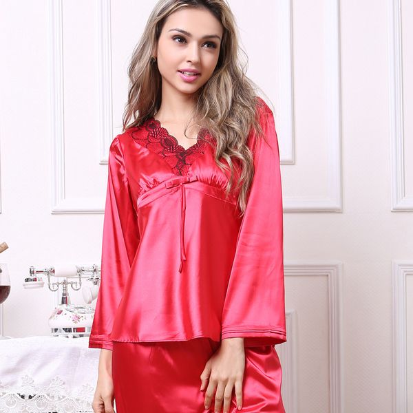 spring autumn women satin silk pajama set sleepcoat sleep pant lady nightdress female sleepwear pajamas, Black;red
spring autumn women satin silk pajama set sleepcoat sleep pant lady nightdress female sleepwear pajamas, Black;red