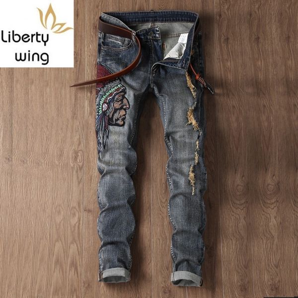 embroidery slim fit pencil vintage ripped hole trousers men autumn personalized harajuku zipper jeans pants, Blue
embroidery slim fit pencil vintage ripped hole trousers men autumn personalized harajuku zipper jeans pants, Blue