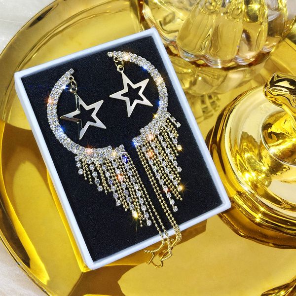 korean new design fashion jewelry shiny luxury full crystal moon thank you earrings long tassel earrings for women gift, Silver
korean new design fashion jewelry shiny luxury full crystal moon thank you earrings long tassel earrings for women gift, Silver