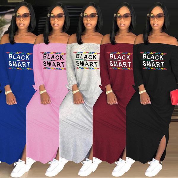 spring autumn women dresses long sleeve black smart letters print slash neck loose off shoulder long dress split skirt s-3xl, Blue;gray
spring autumn women dresses long sleeve black smart letters print slash neck loose off shoulder long dress split skirt s-3xl, Blue;gray