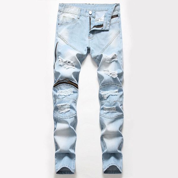 shabiqi brand 2020 new men's slim elastic jeans fashion classic style straight jeans denim pants hole black casual trousers, Blue
shabiqi brand 2020 new men's slim elastic jeans fashion classic style straight jeans denim pants hole black casual trousers, Blue