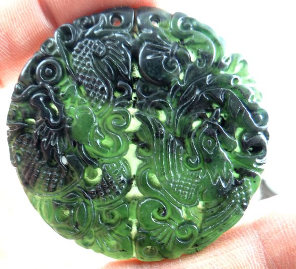 50*50wholesale natural chinese black green stone hand-carved statue of dragon and phoenix amulet pendant necklace jewelry making, Silver
50*50wholesale natural chinese black green stone hand-carved statue of dragon and phoenix amulet pendant necklace jewelry making, Silver