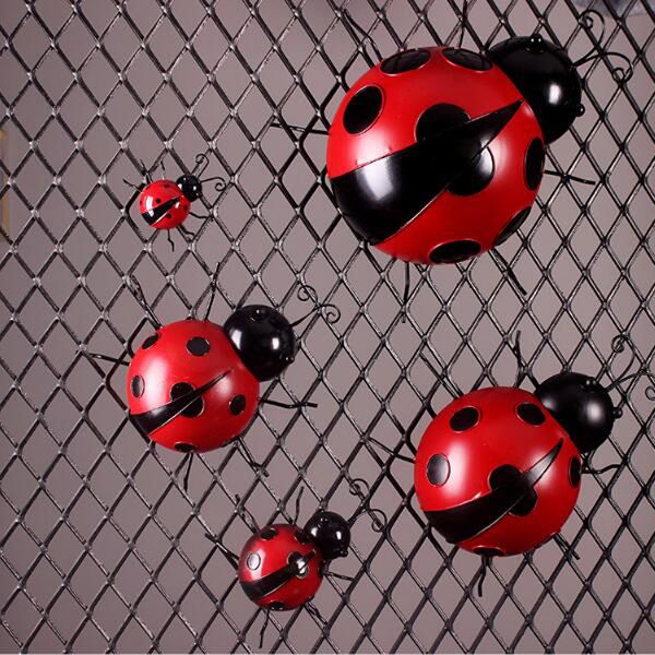 12pcs mini metal ladybugfencehangerwall hanging outdoor garden decor 10cm