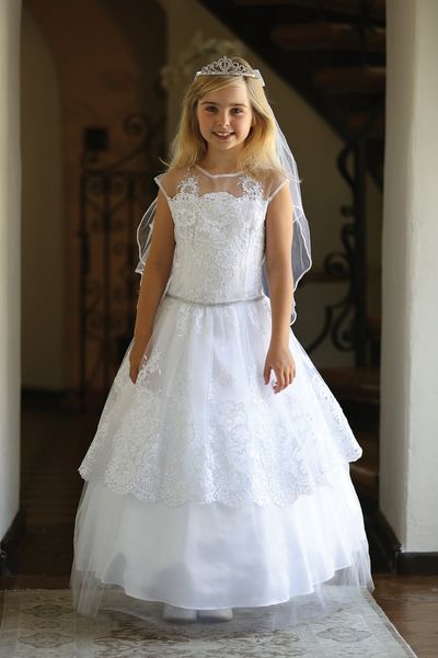 2019 lovely ivory first holy communion dresses lace illusion neckline cap sleeves applique beaded tiered skirt holy communion gowns, White
2019 lovely ivory first holy communion dresses lace illusion neckline cap sleeves applique beaded tiered skirt holy communion gowns, White