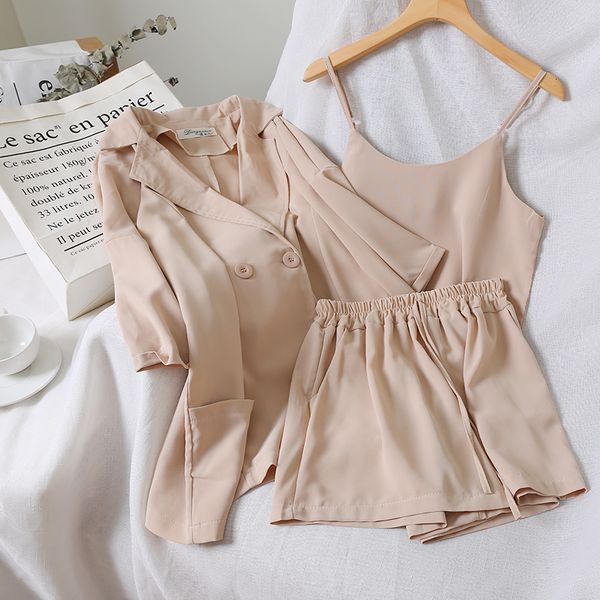 2020 chic vest +jacket +simple pure color elastic waist shorts three-piece suit 3 piece outfits for women summer clothes, White
2020 chic vest +jacket +simple pure color elastic waist shorts three-piece suit 3 piece outfits for women summer clothes, White
